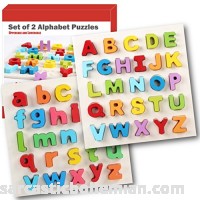 Wooden Alphabet Puzzles with Chunky Letters Set of 2 Uppercase and Lowercase ABC Jigsaws. For Early Educational Learning Montessori Teaching for Kindergarten and Toddlers by Intellitoyz  B01HYU12JQ